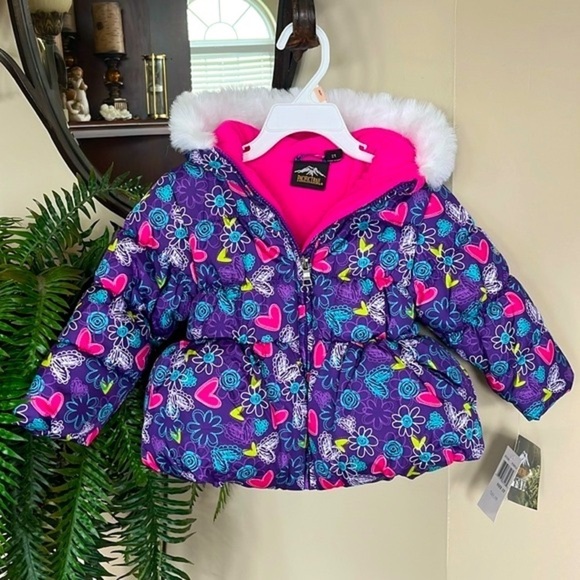 Brand New Pacific Trail Purple Graffiti Hooded Puffer Zip Up Coat Winter Jacket - Picture 15 of 16